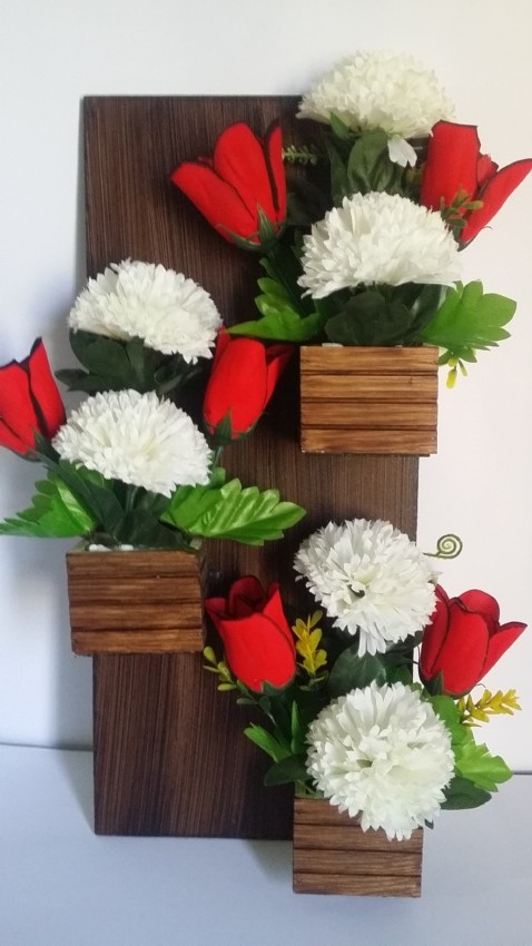 Wooden Wall Hanged Flower Vase - 3 Pockets