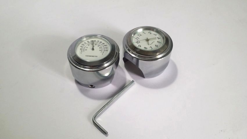 Metal Chrome Clock and Thermometer for Motorcycle