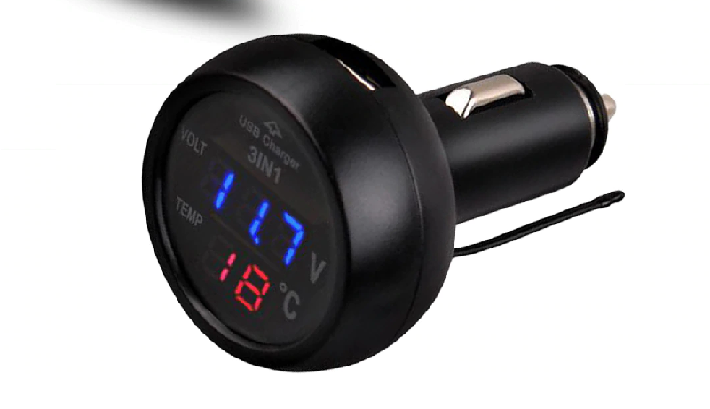 3 in 1 Car Thermometer, Charger & Voltmeter