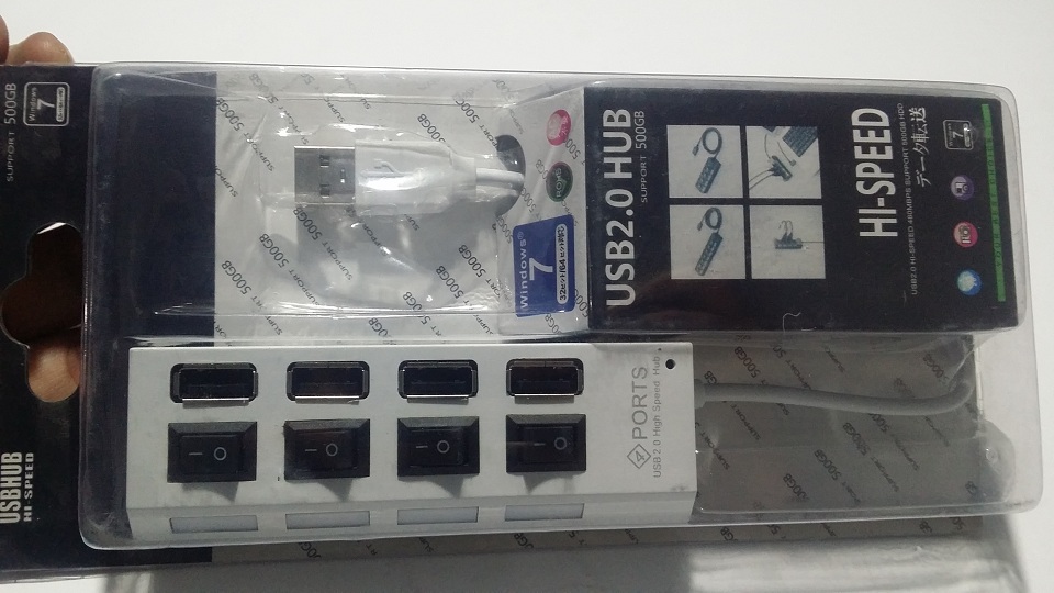 High Speed 4 Port USB Hub - Separate Switches